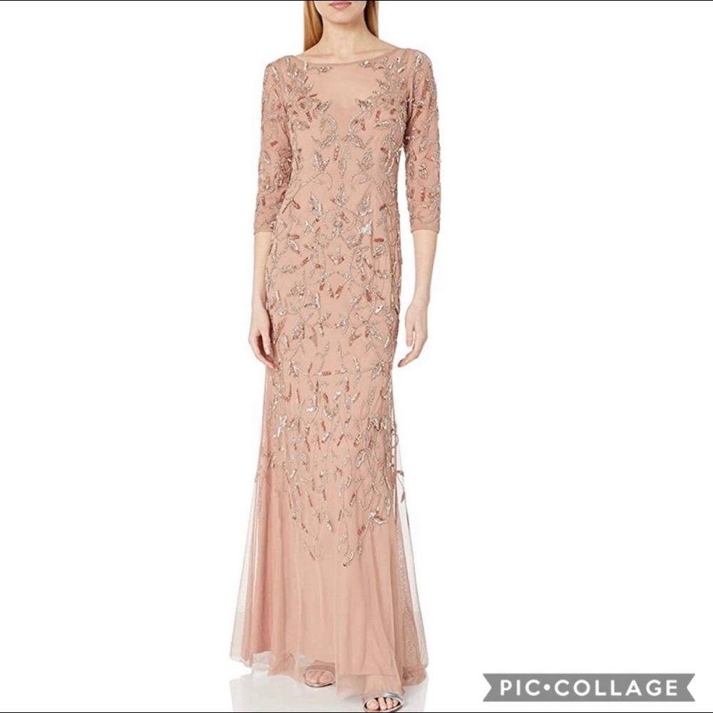 Adrianna Papell Long sleeve rose gold godet dress - Picture 4 of 13